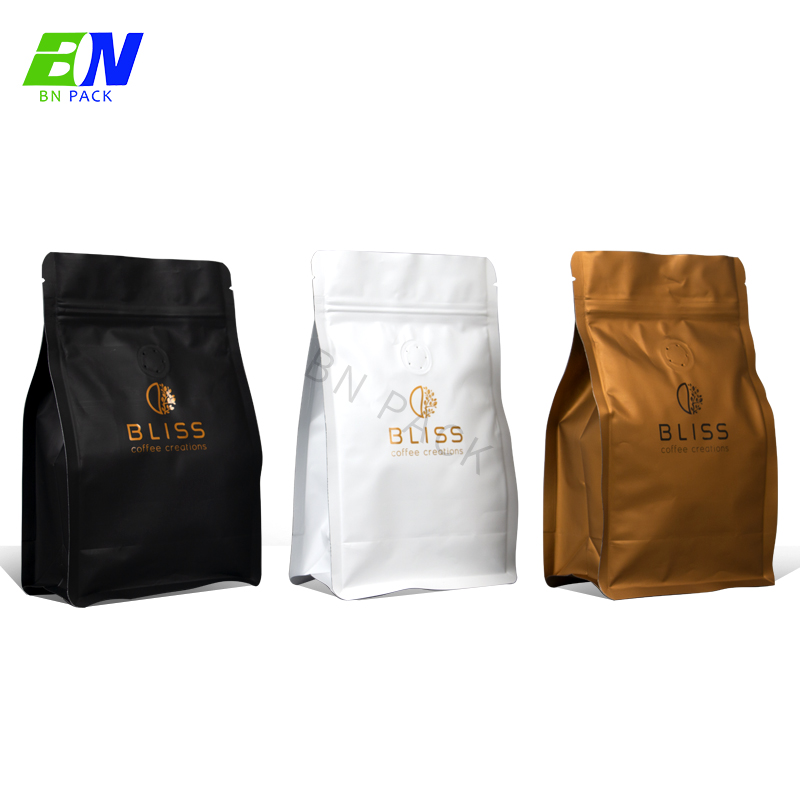 Sacs de café biodégradables Bio Pla avec valve et fermeture à glissière sacs d'emballage de café en papier personnalisés sac de grains de café à fond plat 